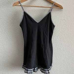 Victoria's Secret Jingle Bell Plaid Ruffle Sleep Tank Top Gray Large Christmas